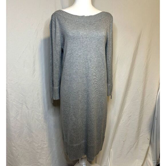 Michael Kors Light Grey Comfy Knee Length Sweater Dress Cowl Neck Women NWT - Picture 1 of 9
